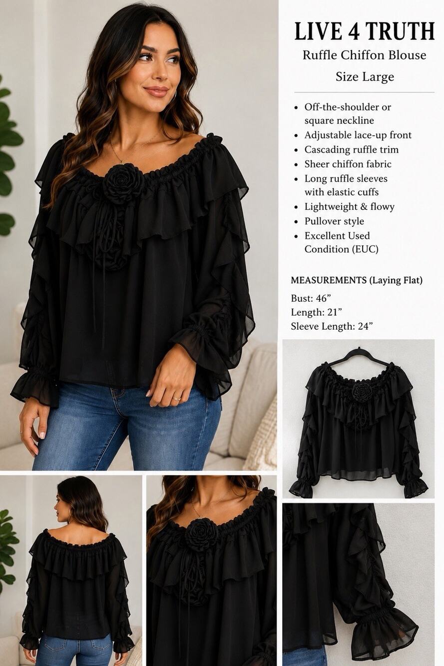 Live 4 Truth Black Ruffle Chiffon Blouse